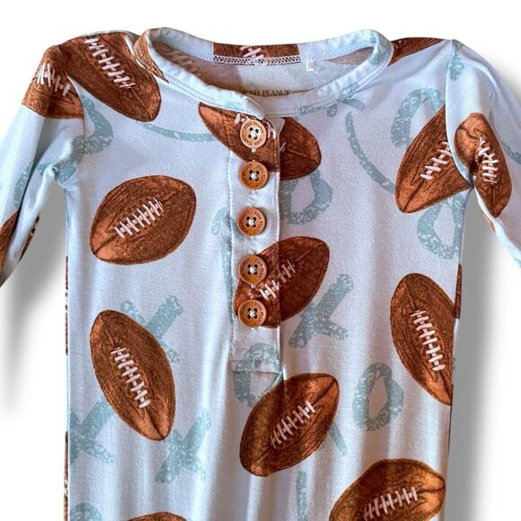 Posh Peanut Baby Romper Sz 3 to 6 Month Blue Brown Bamboo Football Print One Pc - Picture 3 of 5